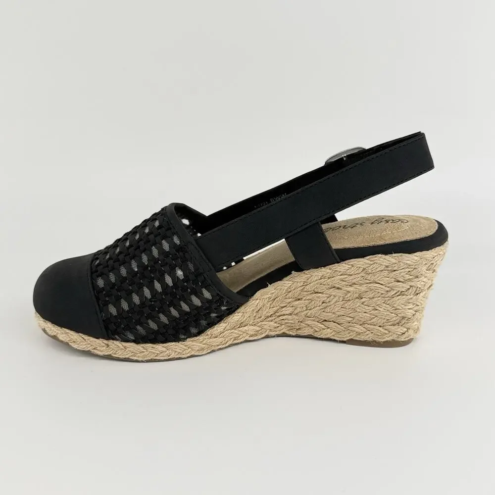 Easy Street Taffy Wedge Slingback Sandals Black Size 6WW Women’s New